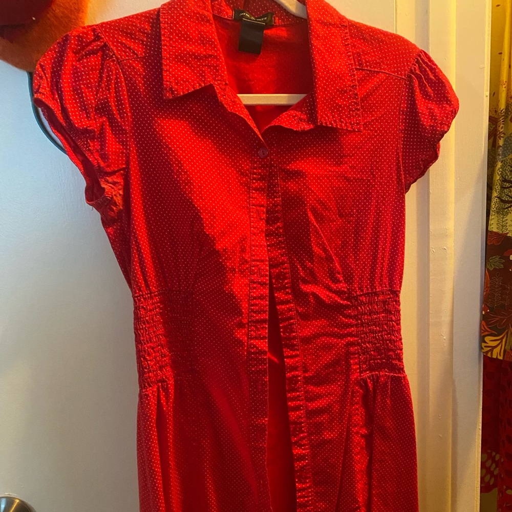 Sam & Max Red White Polka Dot Cap Sleeve Button Up Retro Dress
